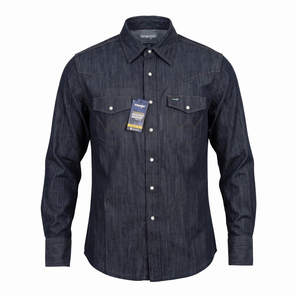 Wrangler Mens Cowboy Cut Advanced Comfort Denim Western Snap Shirt MACW01D Blue